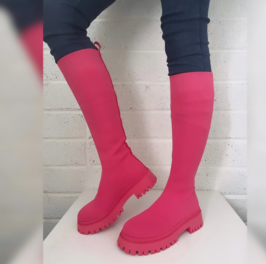 Pink Knee High Boots